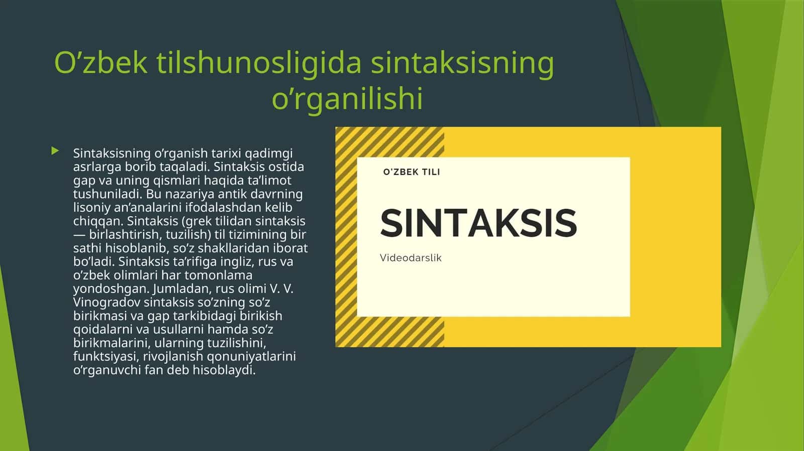 O’zbek tilshunosligida sintaksisning  o’rganilishi 1