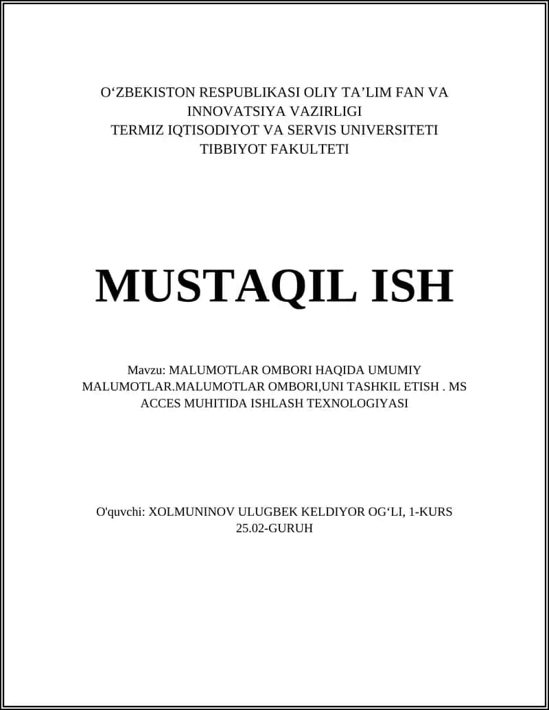 MALUMOTLAR OMBORI HAQIDA UMUMIY MALUMOTLAR 1