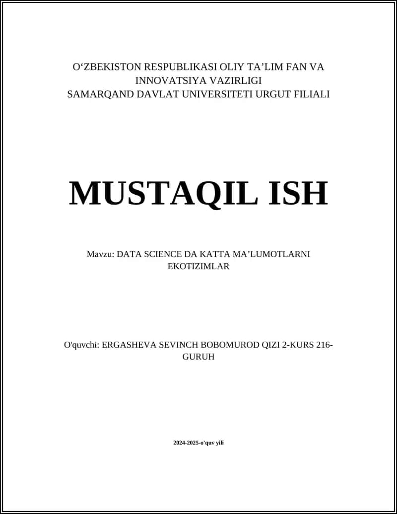 DATA SCIENCE DA KATTA MA’LUMOTLARNI EKOTIZIMLAR 1