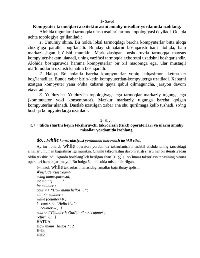 Kompyuter tarmoqlari arxitekturasi 1