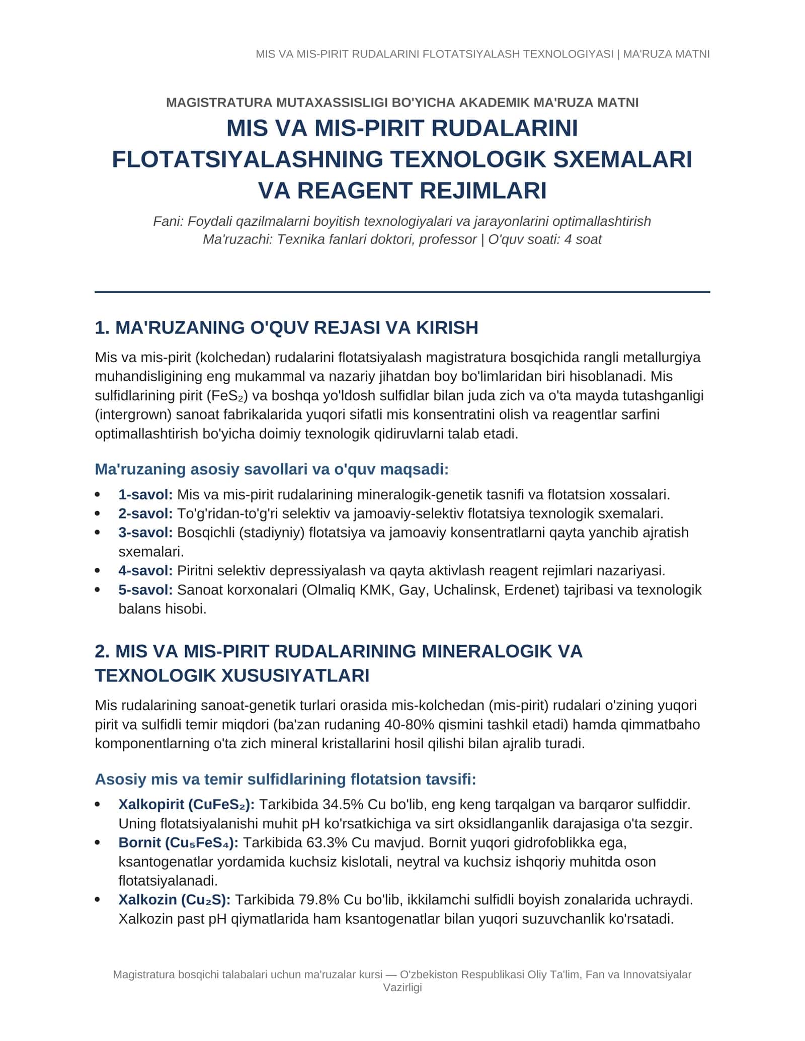 MIS VA MIS-PIRIT RUDALARINI FLOTATSIYALASH TEXNOLOGIYASI 1