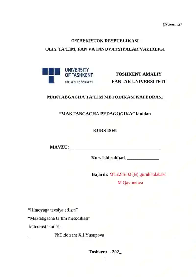 Maktabgacha Pedagogika Kurs Ishi 1