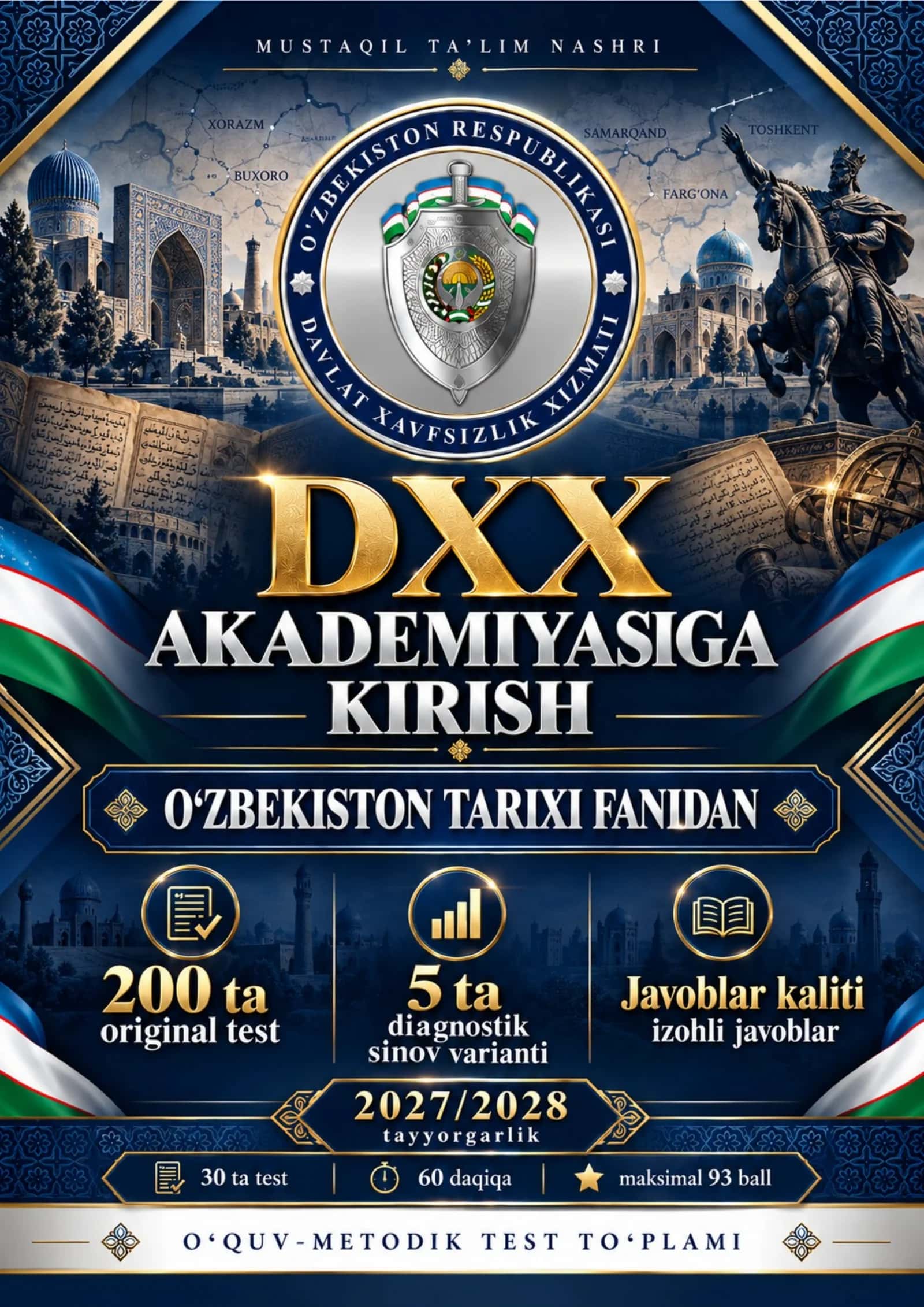 DXX AKADEMIYASIGA KIRISH O'zbekiston tarixi 200 test 2027-2028 QABUL.docx 1