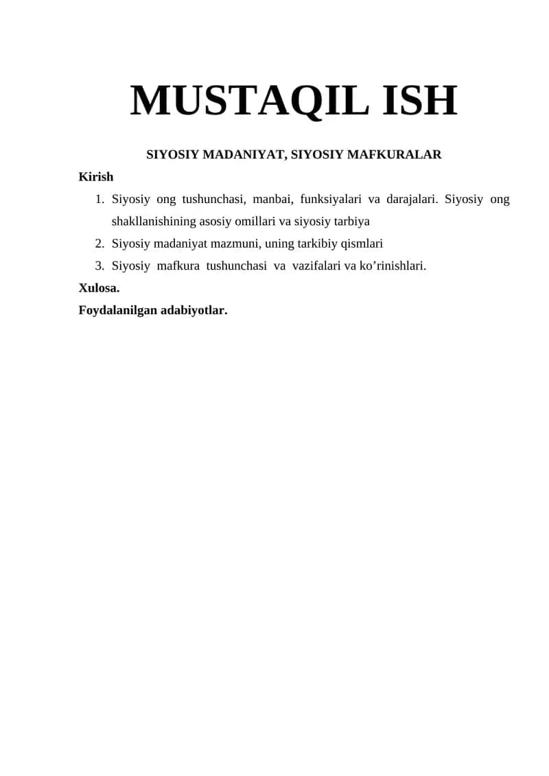 SIYOSIY MАDАNIYAT, SIYOSIY MАFKURАLАR. 1