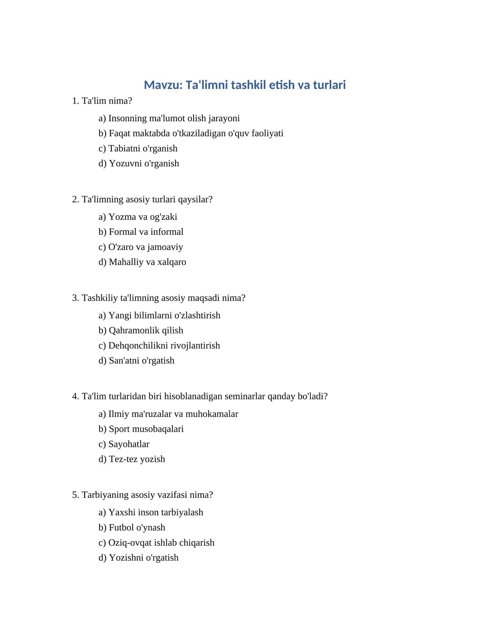 Ta'limni tashkil etish va turlari 1