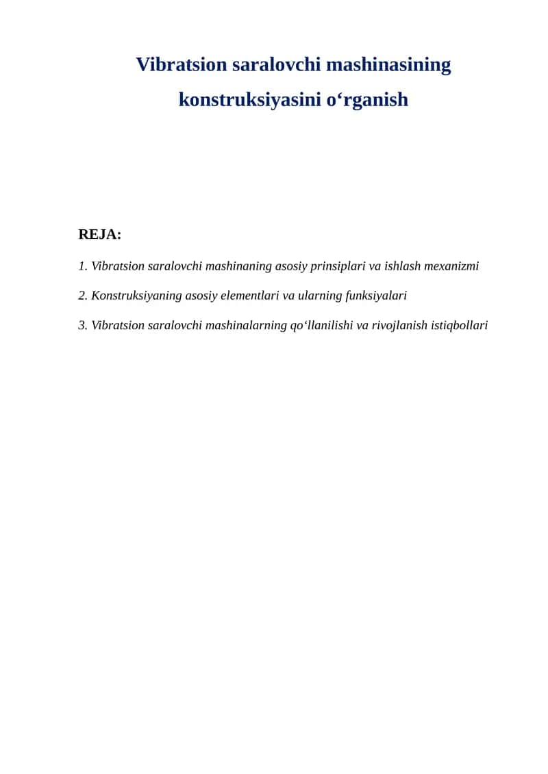 Vibratsion saralovchi mashinasining konstruksiyasini oʻrganish 1