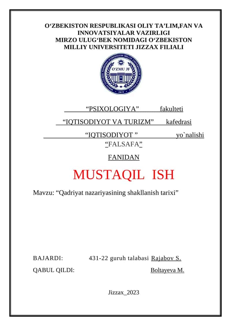 Qadriyat nazariyasining shakllanish tarixi 1