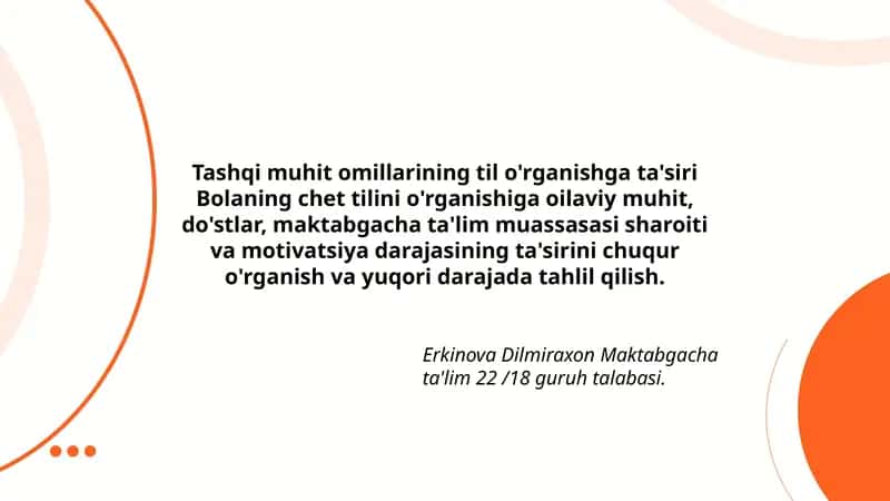 Erkinova Dilmiraxon Maktabgacha ta'lim 22 /18 guruh talabasi 1