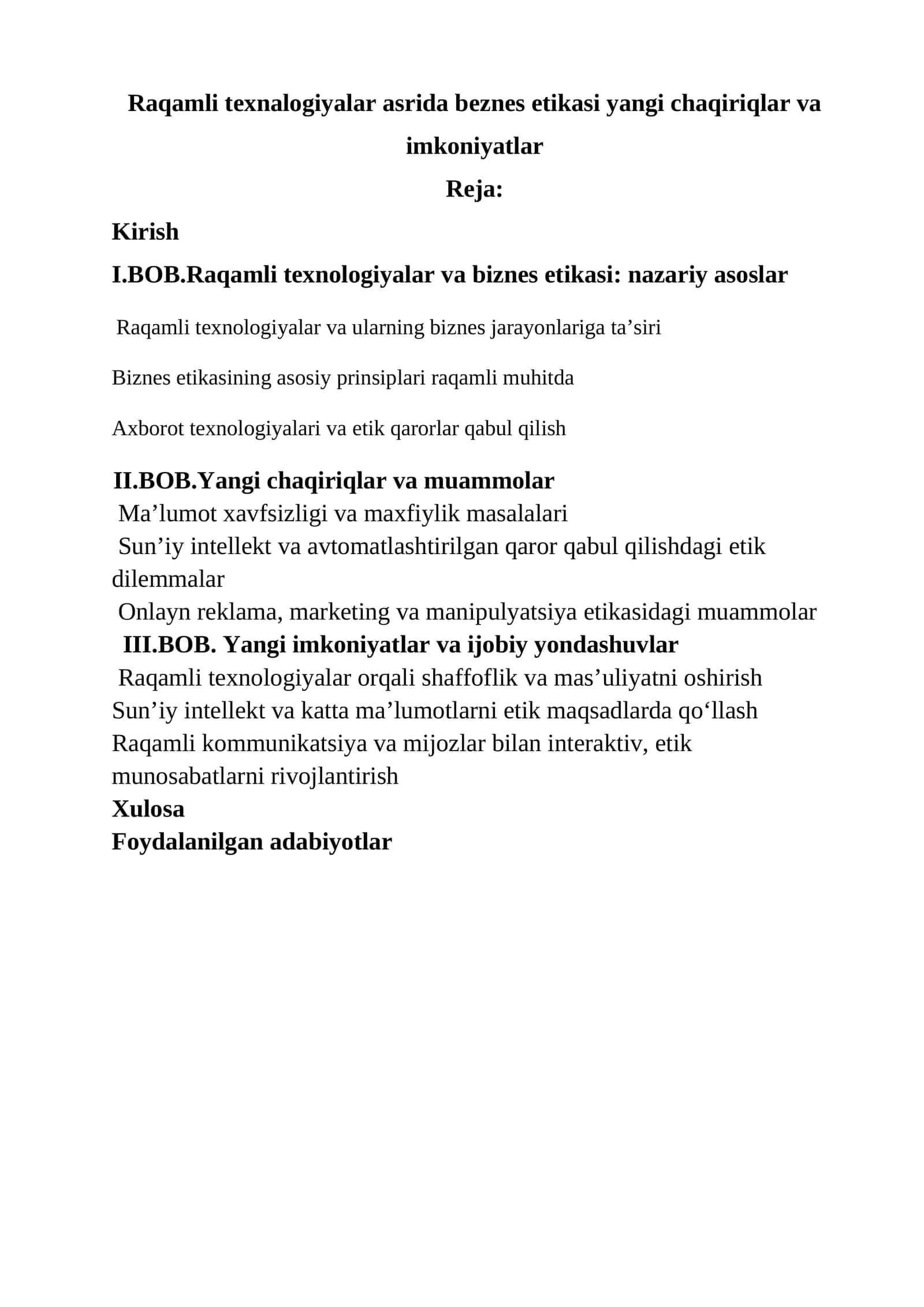 Raqamli texnalogiyalar asrida beznes etikasi yangi chaqiriqlar va imkoniyatlar 1
