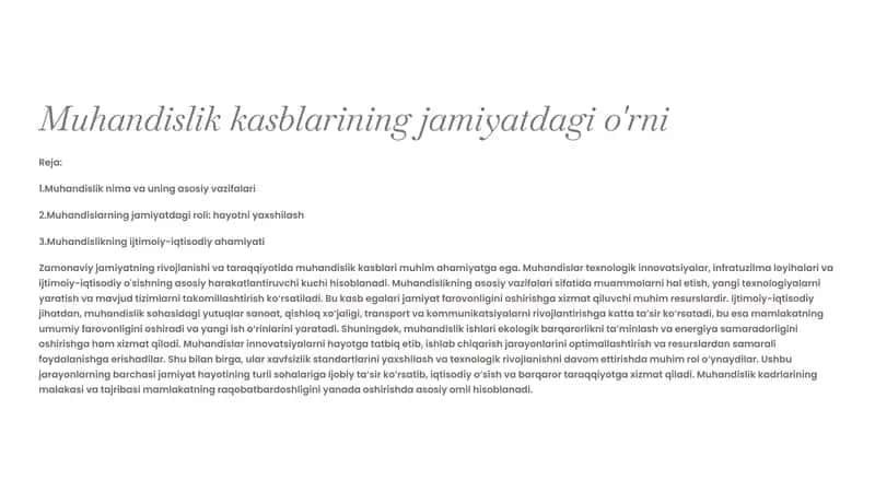 Muhandislik kasblarining jamiyatdagi o'rni 1