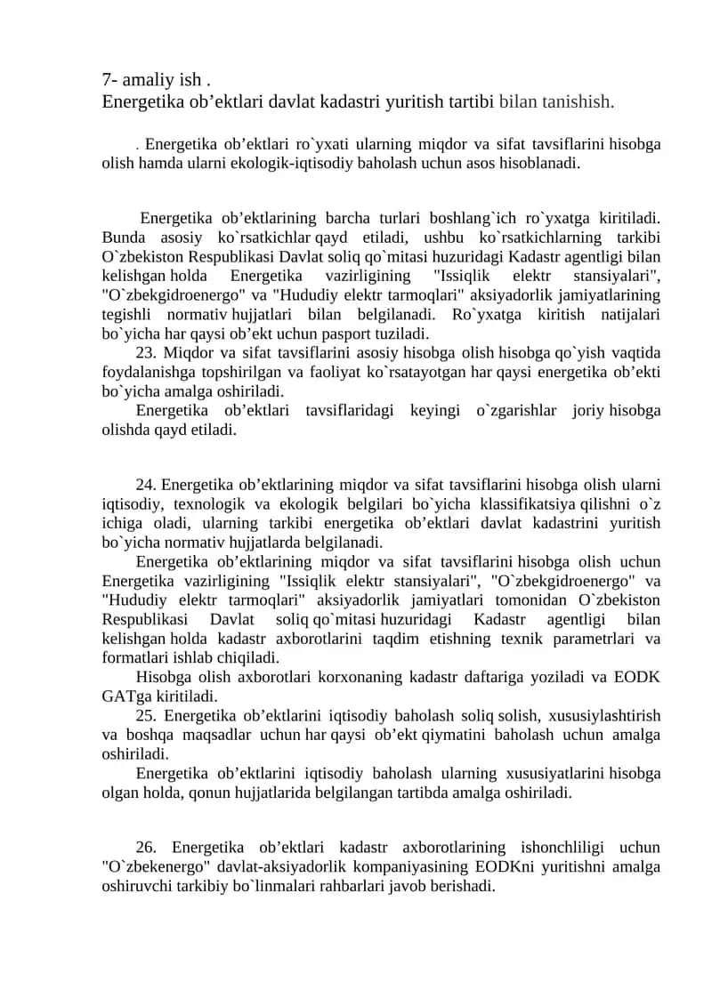 Energetika ob’ektlari davlat kadastri yuritish tartibi 1