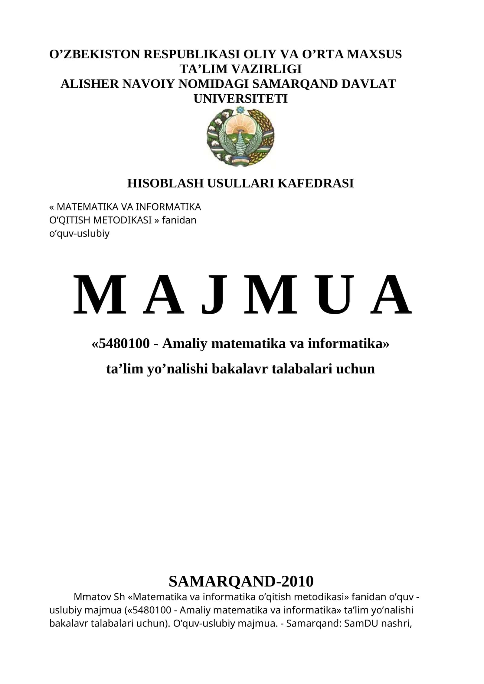 MATYEMATIKA O’QITISHDA ILMIY USULLAR (DAVOMI) 1