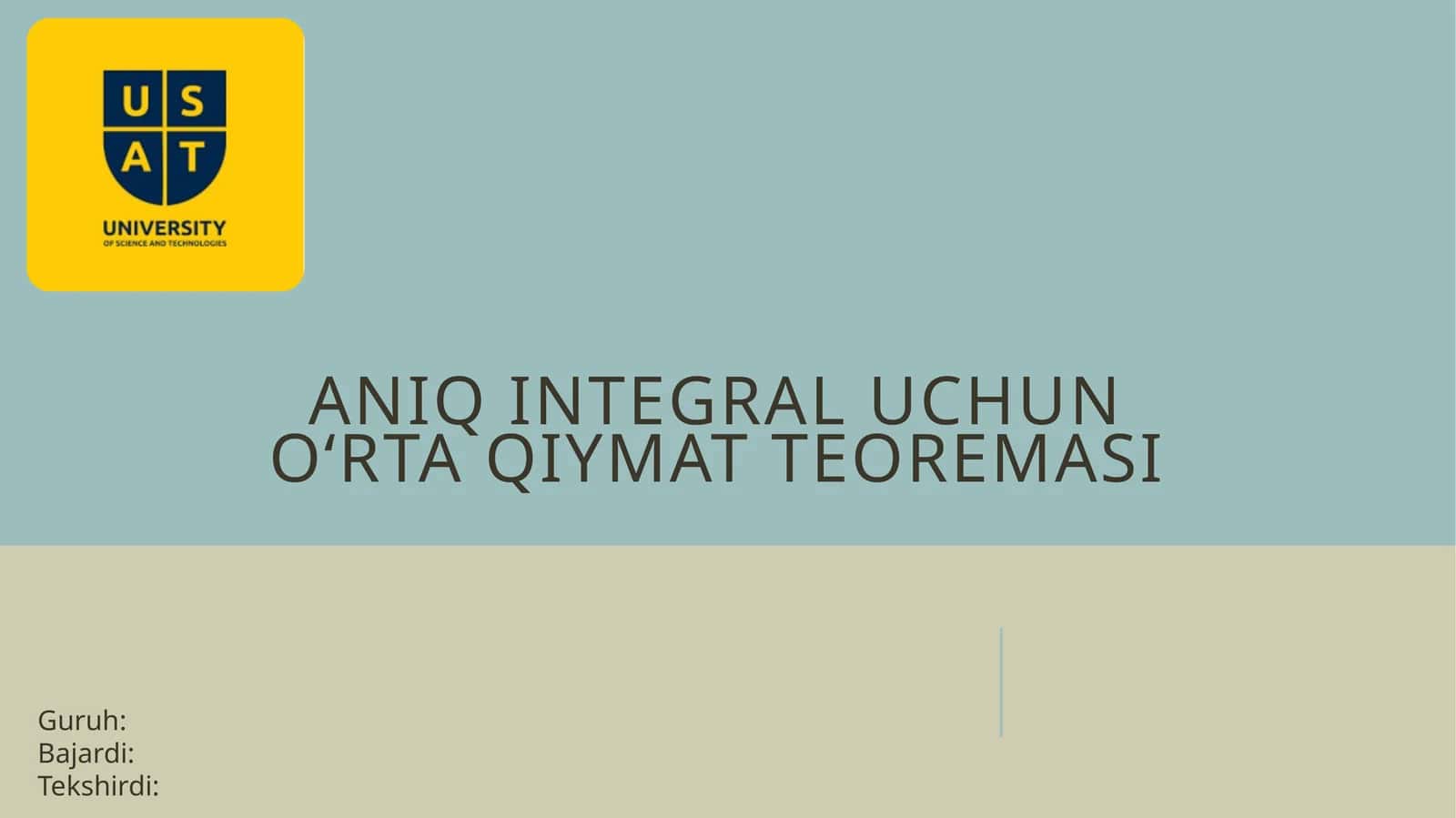 aniqintegral uchun o'rtacha qiymat teoremasi 1