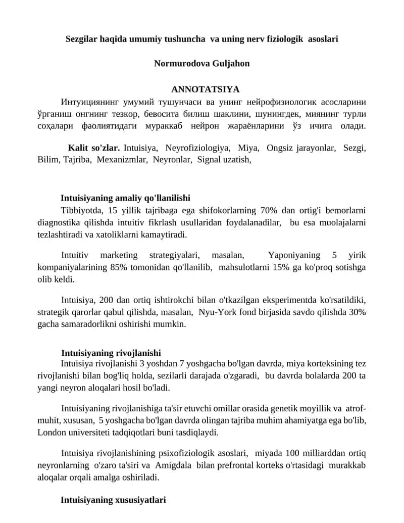 Sezgilar haqida umumiy tushuncha va uning nerv fiziologik asoslari 1