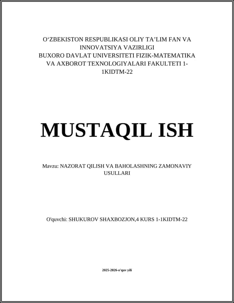 NAZORAT QILISH VA BAHOLASHNING ZAMONAVIY USULLARI 1