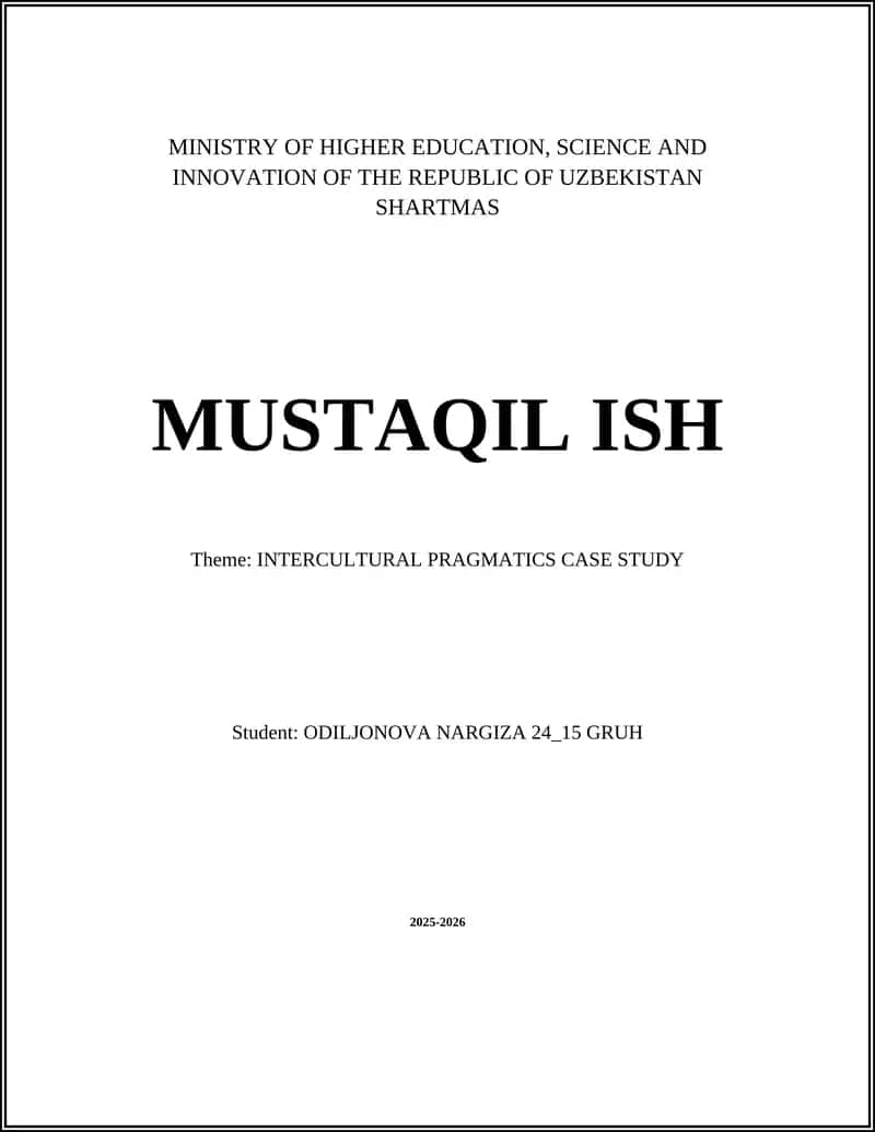 INTERCULTURAL PRAGMATICS CASE STUDY 1