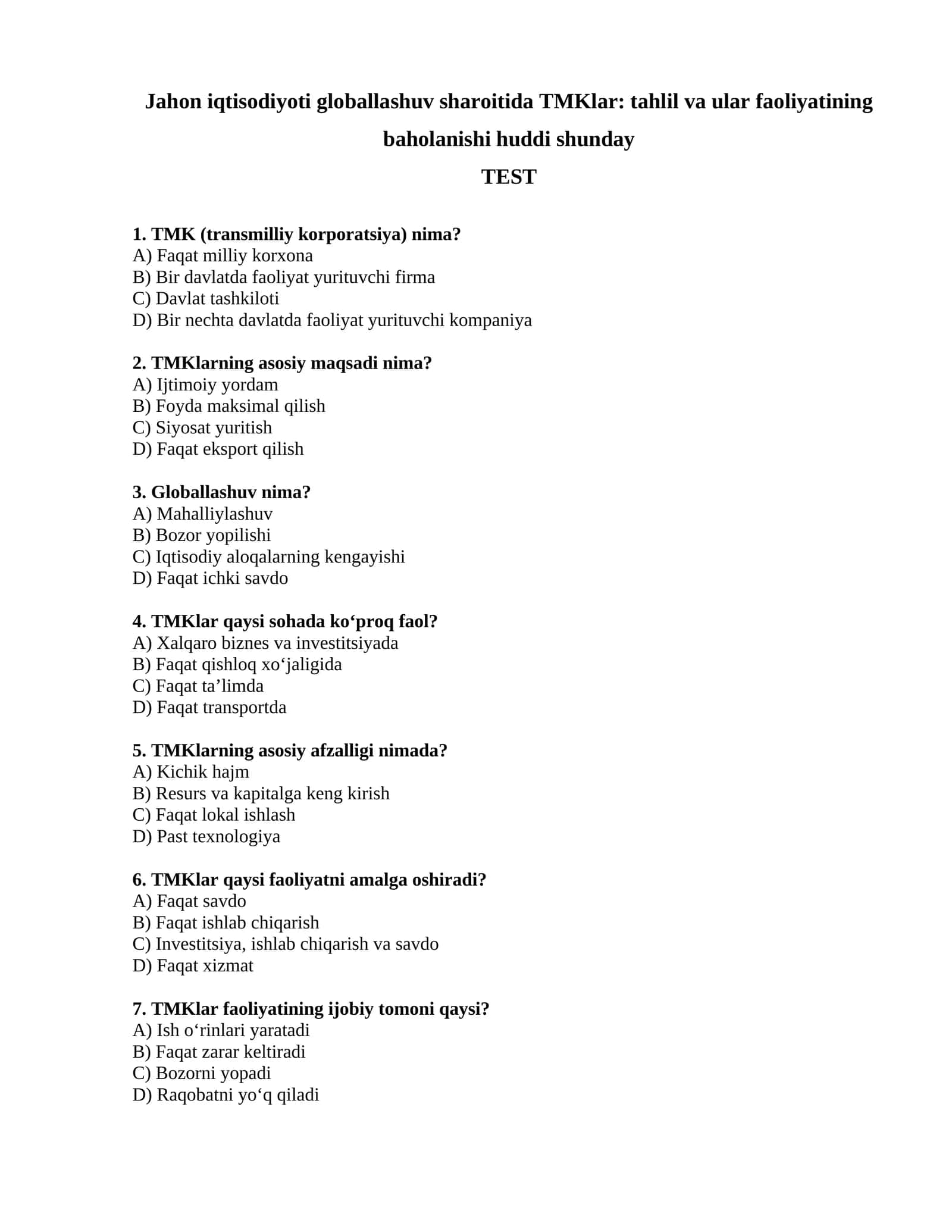 TMKlar: tahlil va ular faoliyatining baholanishi 1
