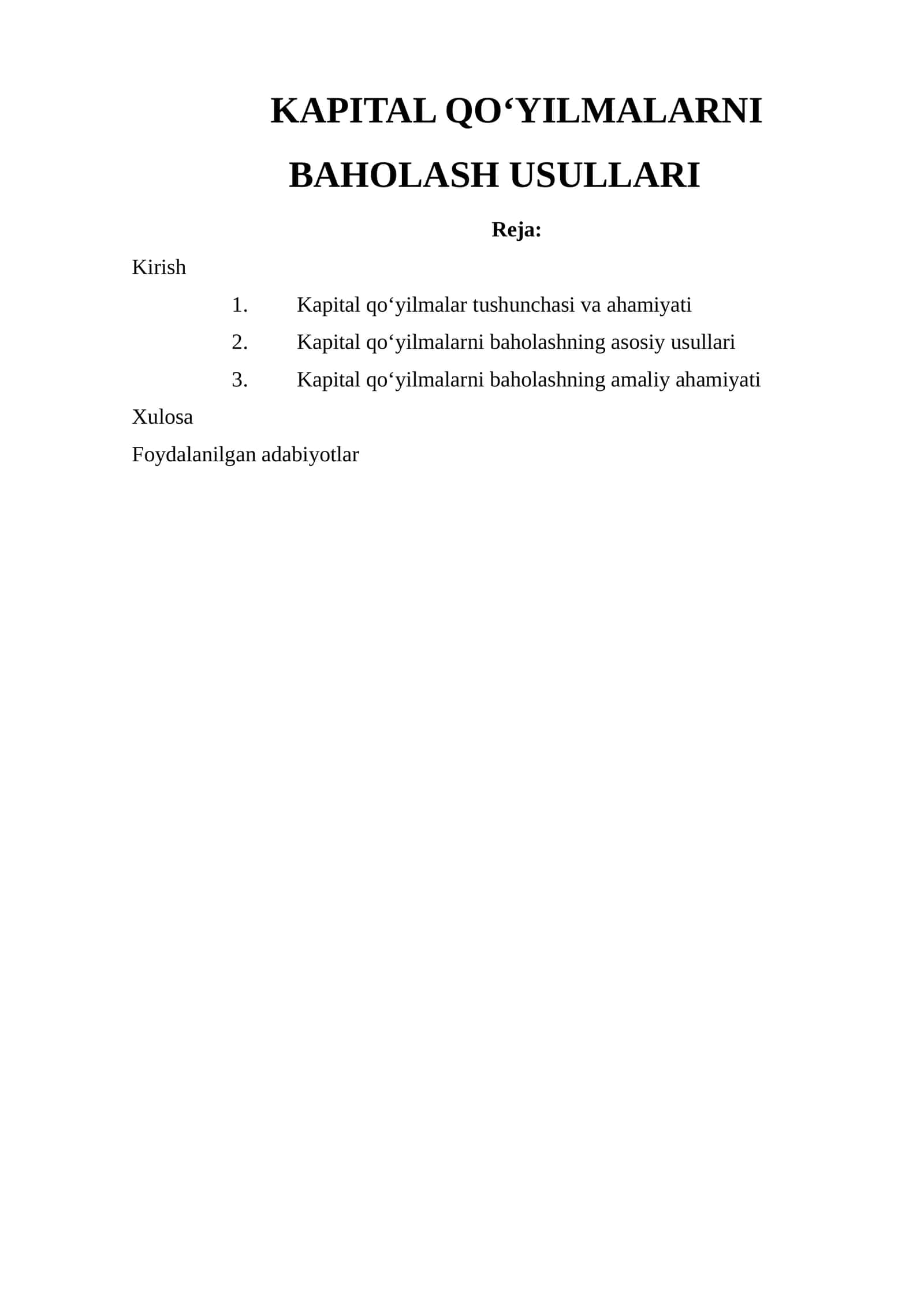 Kapital qo‘yilmalarni baholash usullari 1