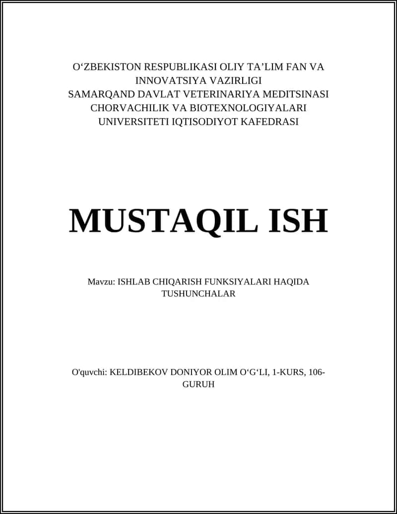 ISHLAB CHIQARISH FUNKSIYALARI HAQIDA TUSHUNCHALAR 1