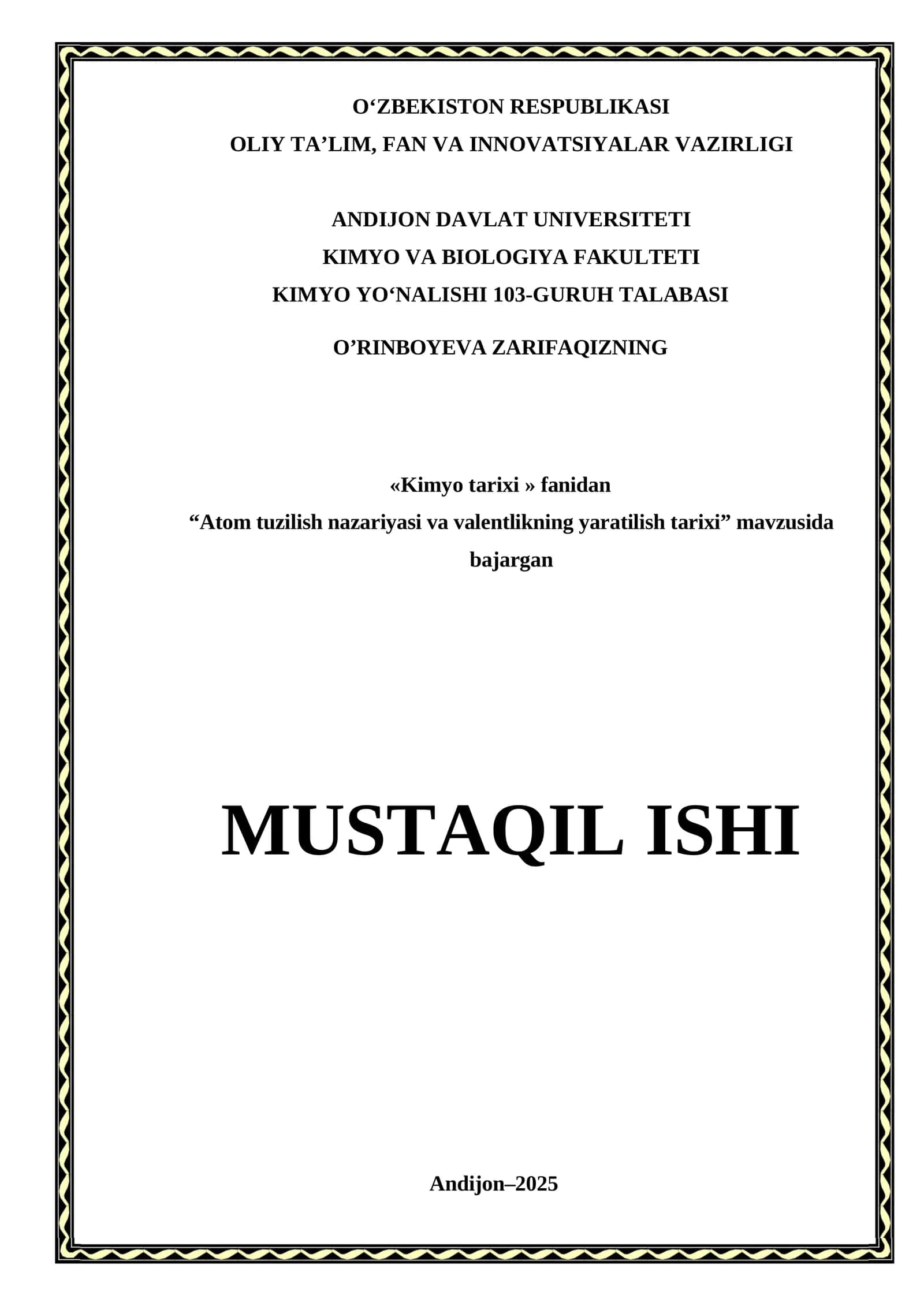 Atom tuzilish nazariyasi va valentlikning yaratilish tarixi 1