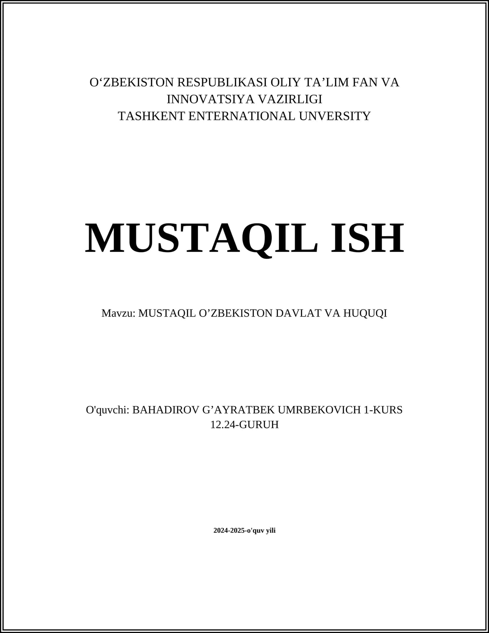 MUSTAQIL O‘ZBEKISTON DAVLAT VA HUQUQI 1