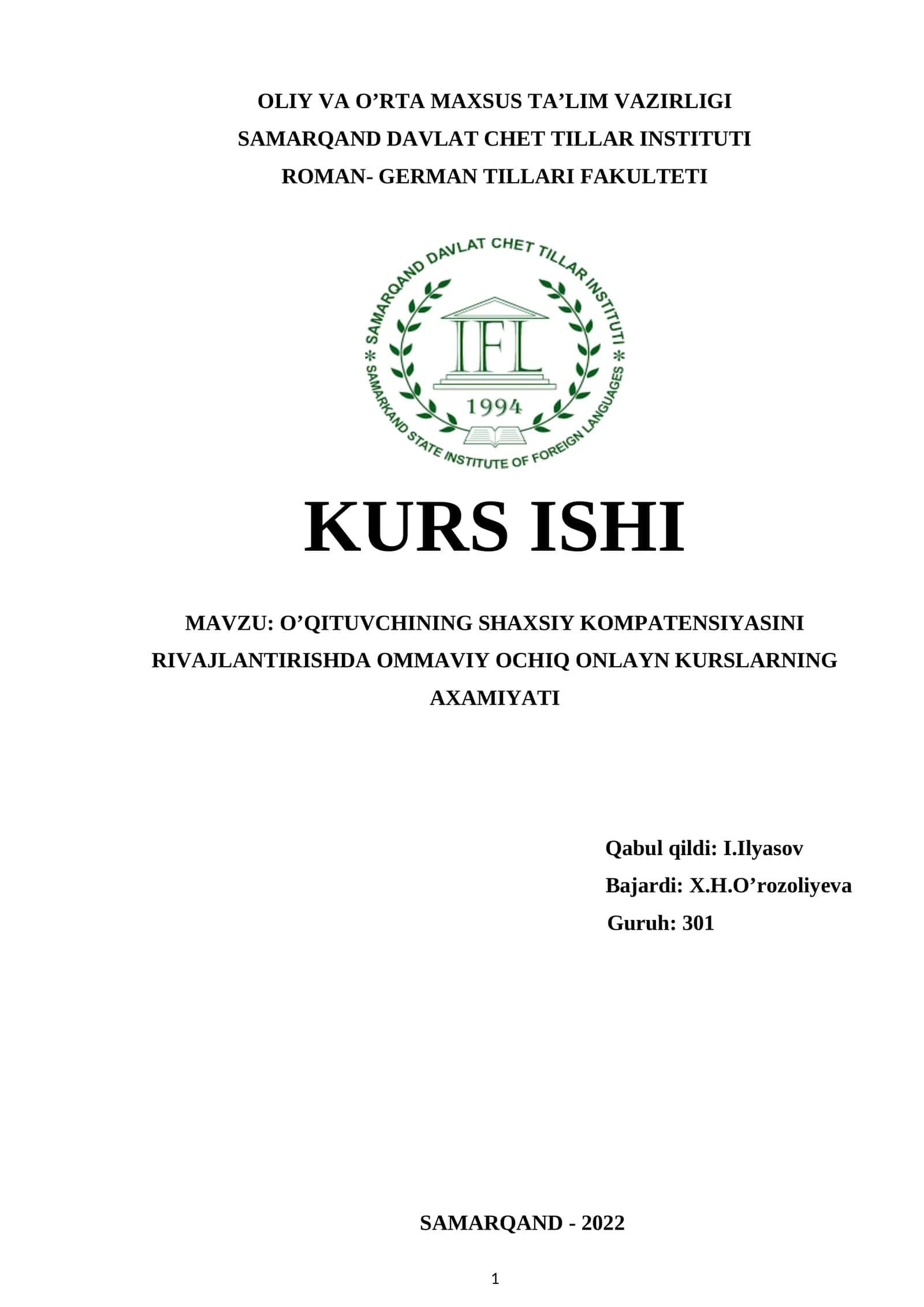 O’QITUVCHINING SHAXSIY KOMPATENSIYASINI RIVAJLANTIRISHDA OMMAVIY OCHIQ ONLAYN KURSLARNING AXAMIYATI 1