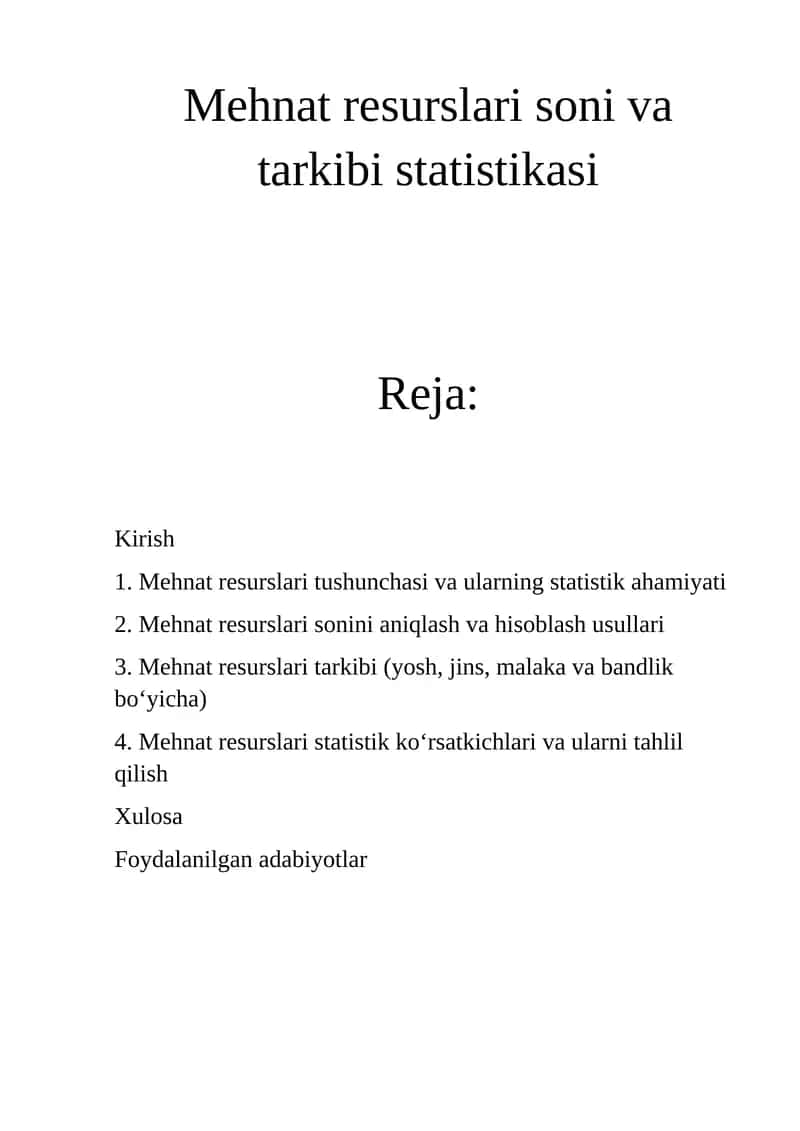 Mehnat resurslari soni va tarkibi statistikasi 1