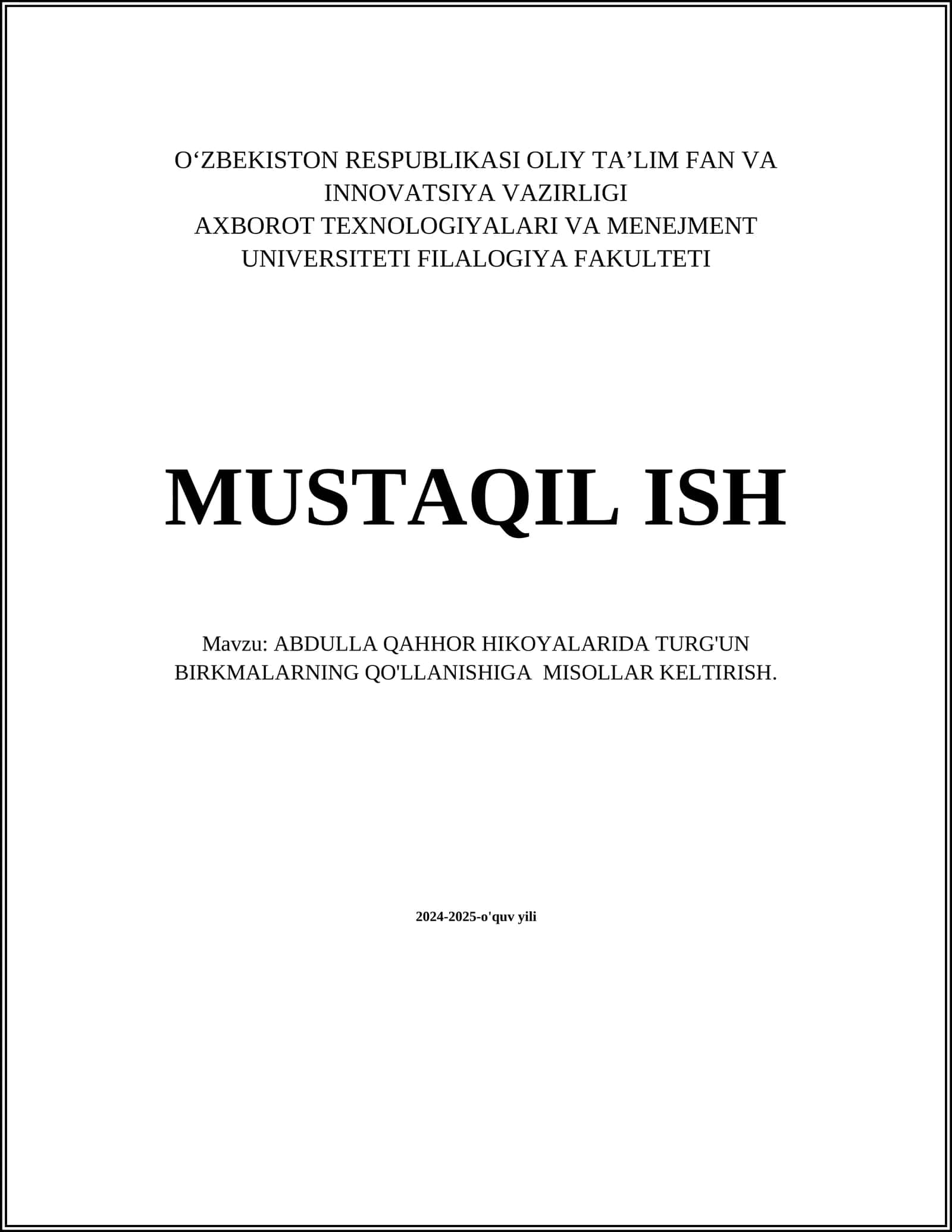 ABDULLA QAHHOR HIKOYALARIDA TURG'UN BIRKMALARNING QO'LLANISHIGA MISOLLAR KELTIRISH 1