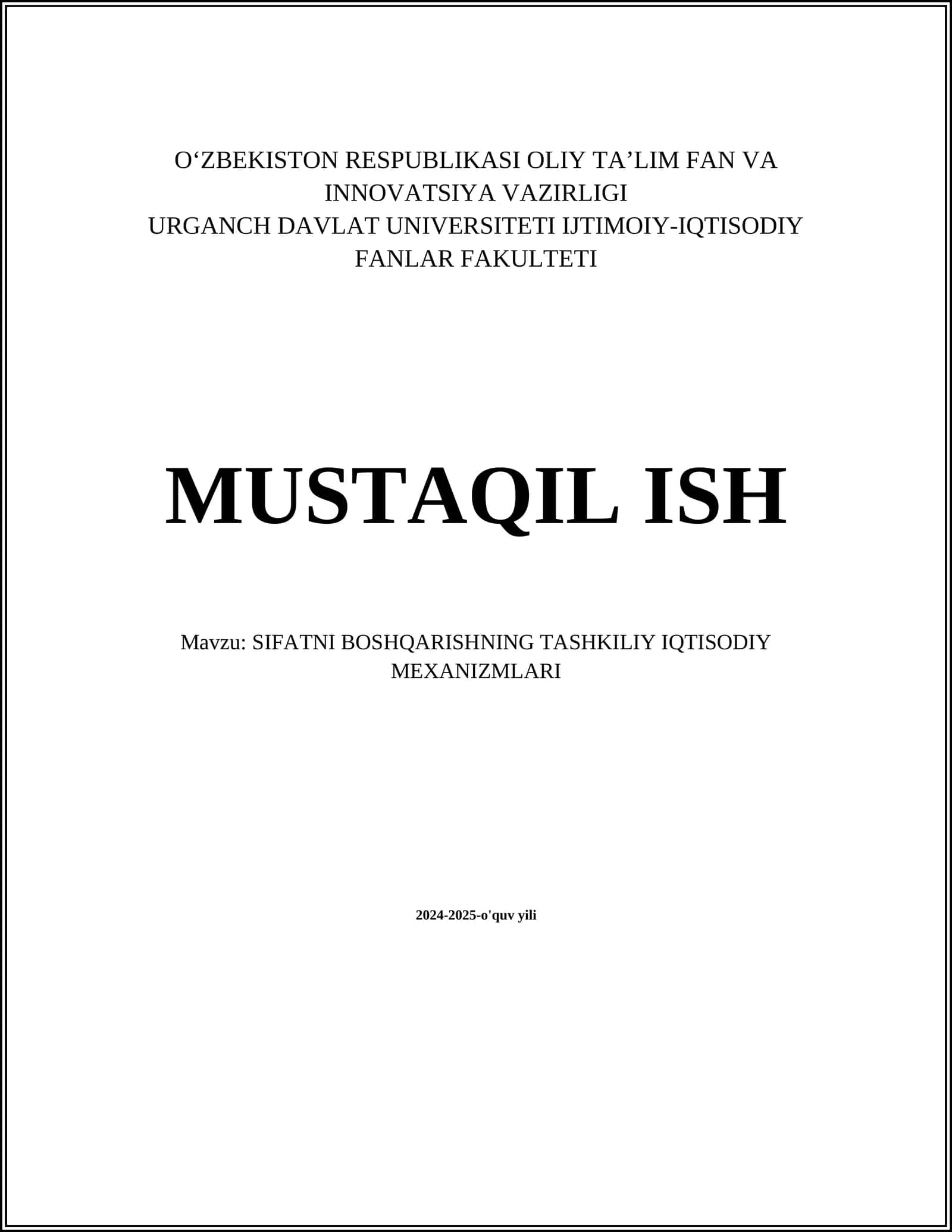 SIFAT MENEJMENT TIZIMLARI 1