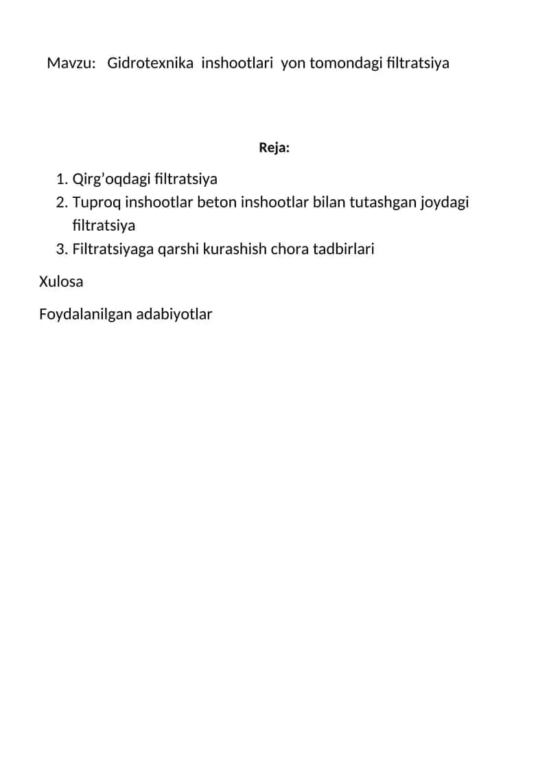 Gidrotexnika inshootlari yon filtrasiyasi 1