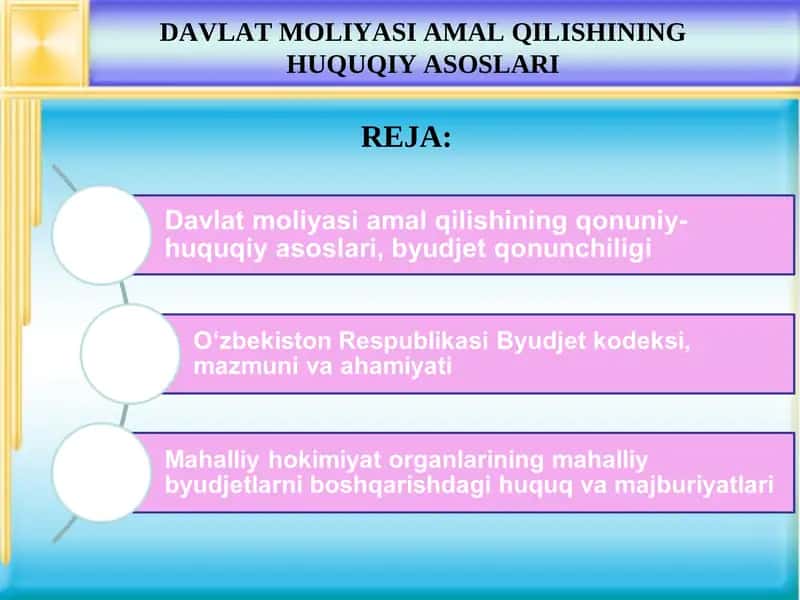 Davlat Moliyasi Amal Qilishining Huquqiy Asoslari 1