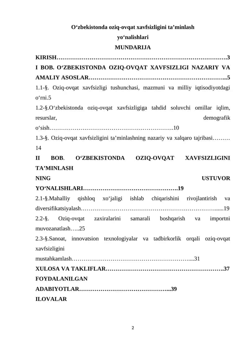 O‘zbekistonda oziq-ovqat xavfsizligini ta’minlash 1