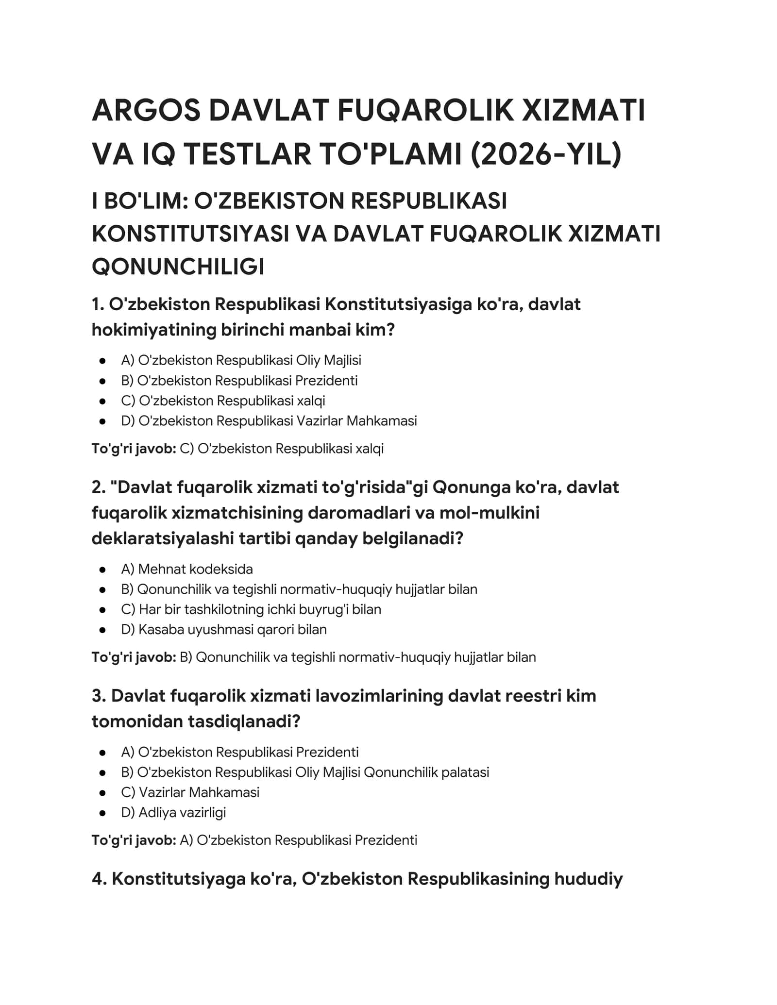 ARGOS Davlat Fuqarolik Xizmati va IQ Testlar To‘plami | 2026 1
