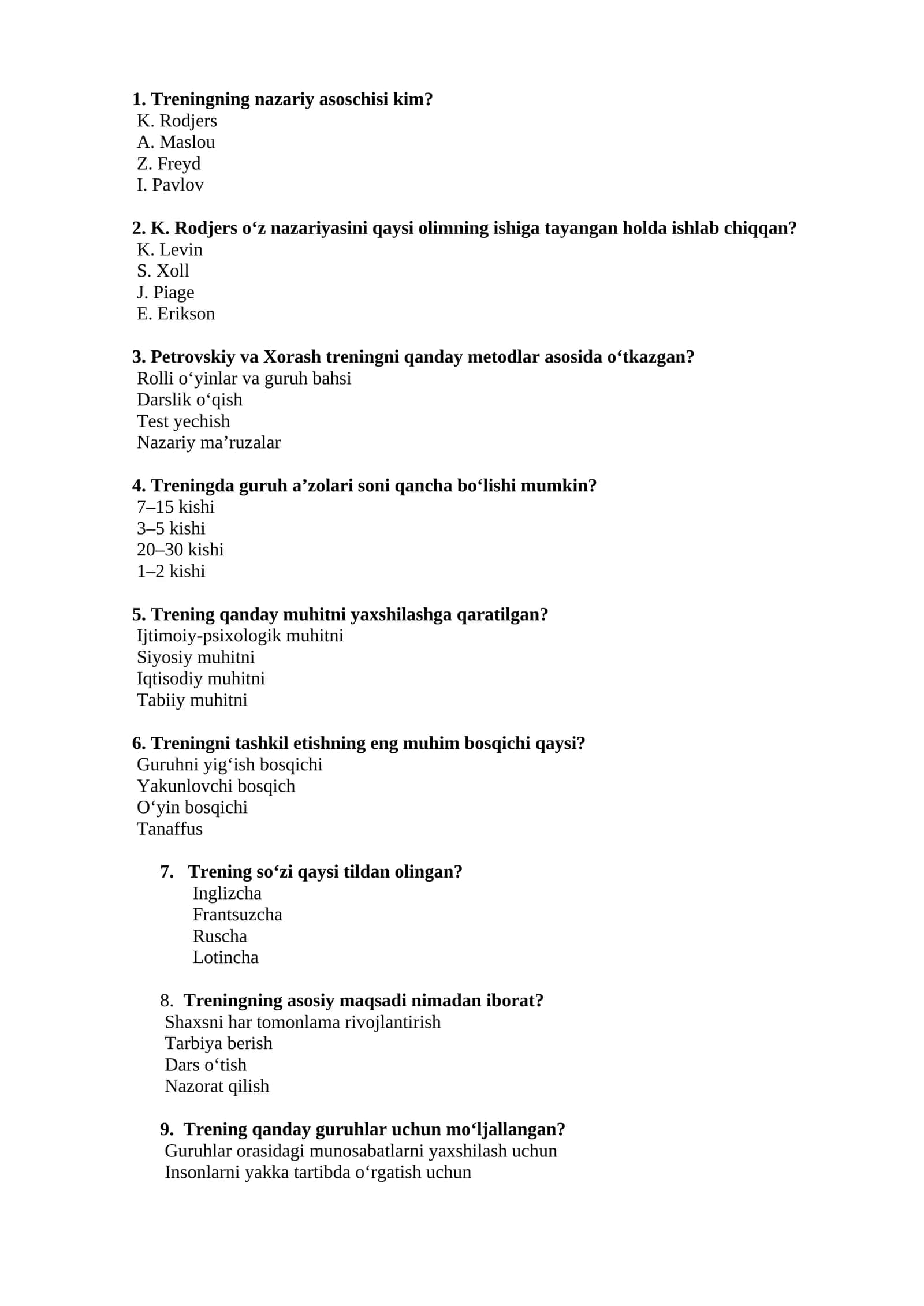 Psixologik trening asoslari test 1
