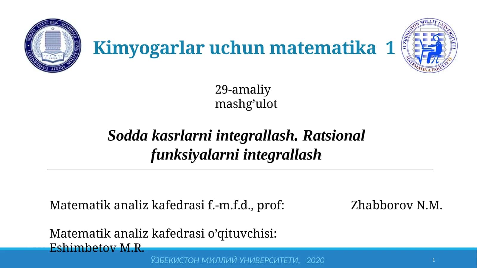 Kimyogarlar uchun matematika 1 1