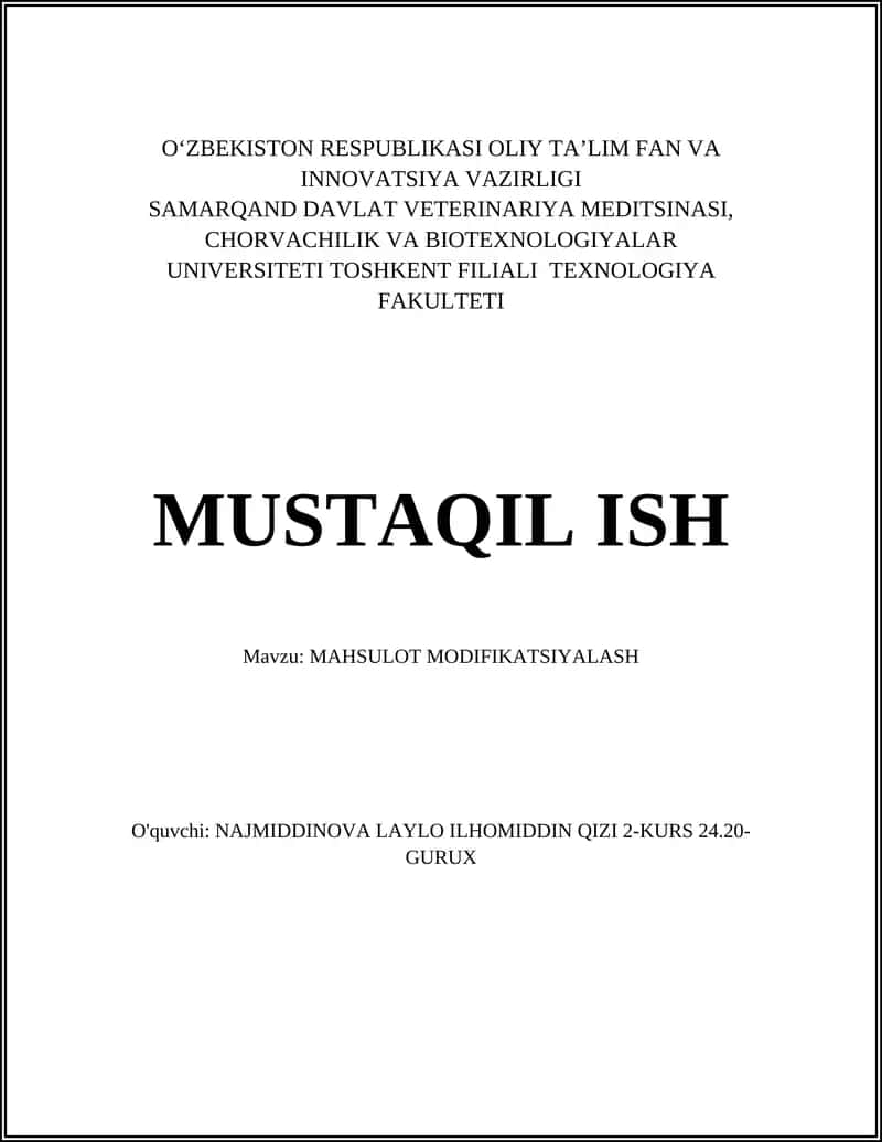 MAHSULOT MODIFIKATSIYALASH 1
