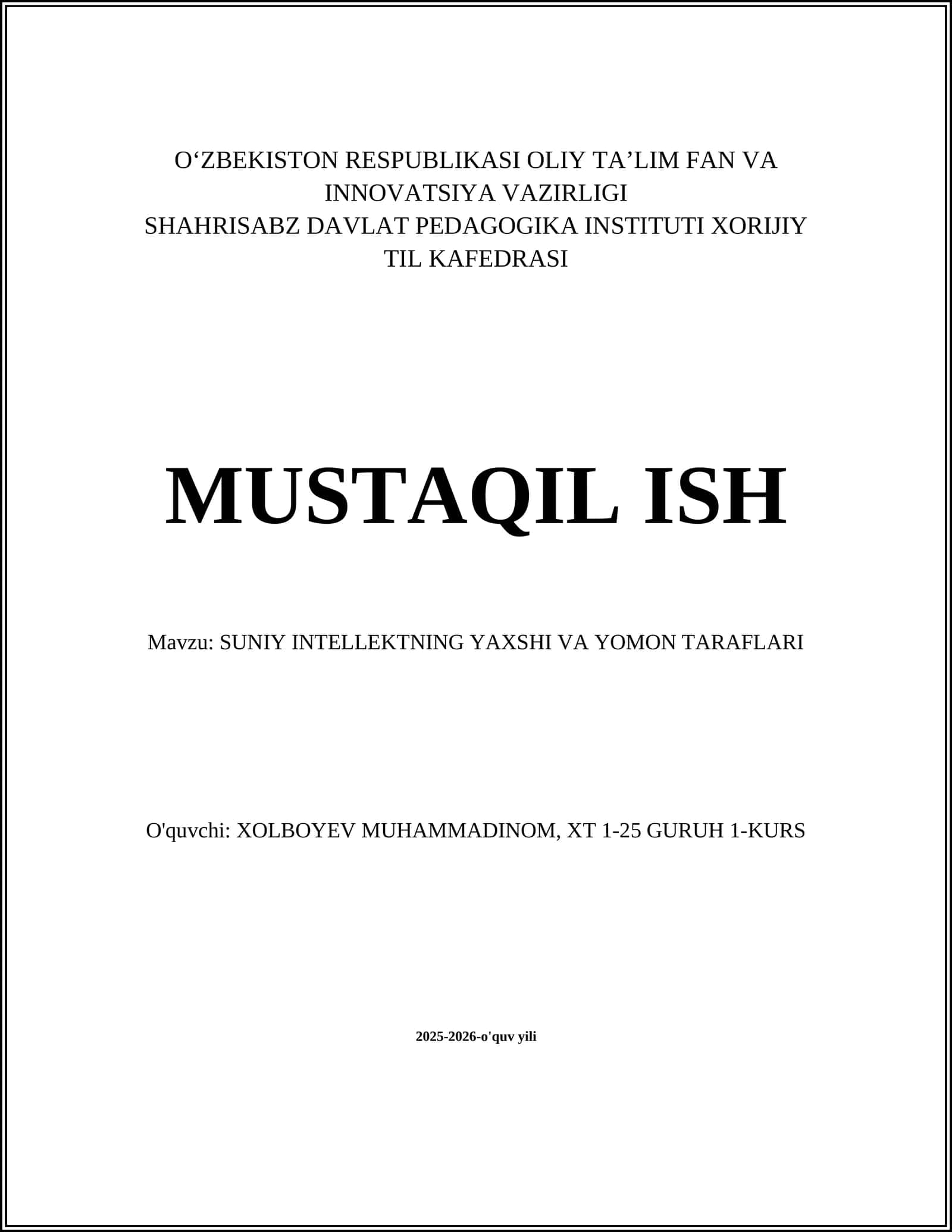 SUNIY INTELLEKTNING YAXSHI VA YOMON TARAFLARI 1