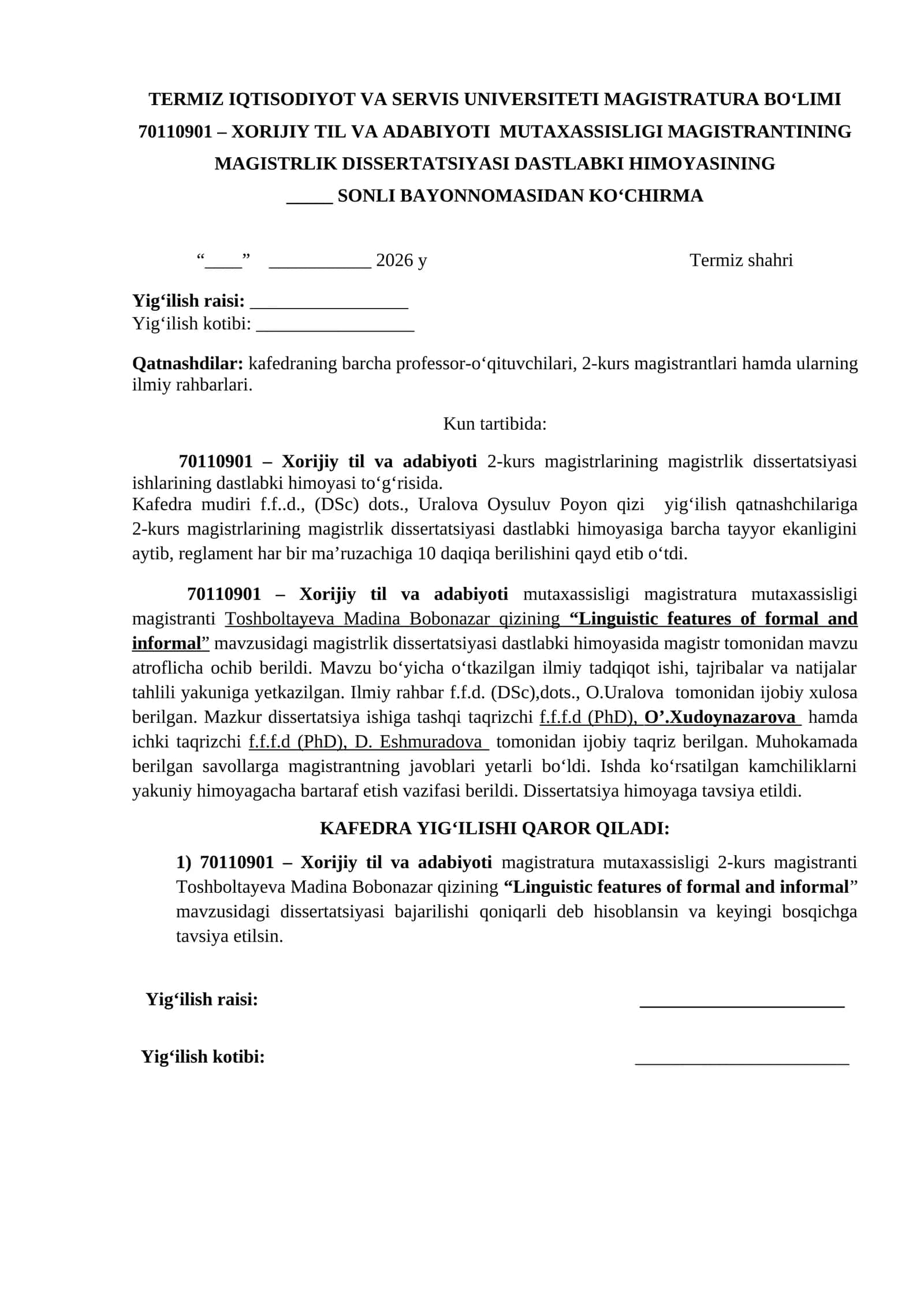 Xorijiy til va adabiyoti mutaxassisligi magistratura 1