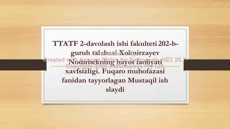 Xolmirzayev Nodirbekning hayot faoliyati xavfsizligi 1