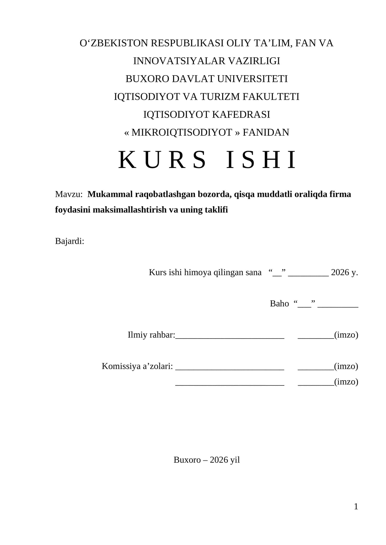 MIKROIQTISODIYOT FANIDAN K U R S I S H I 1