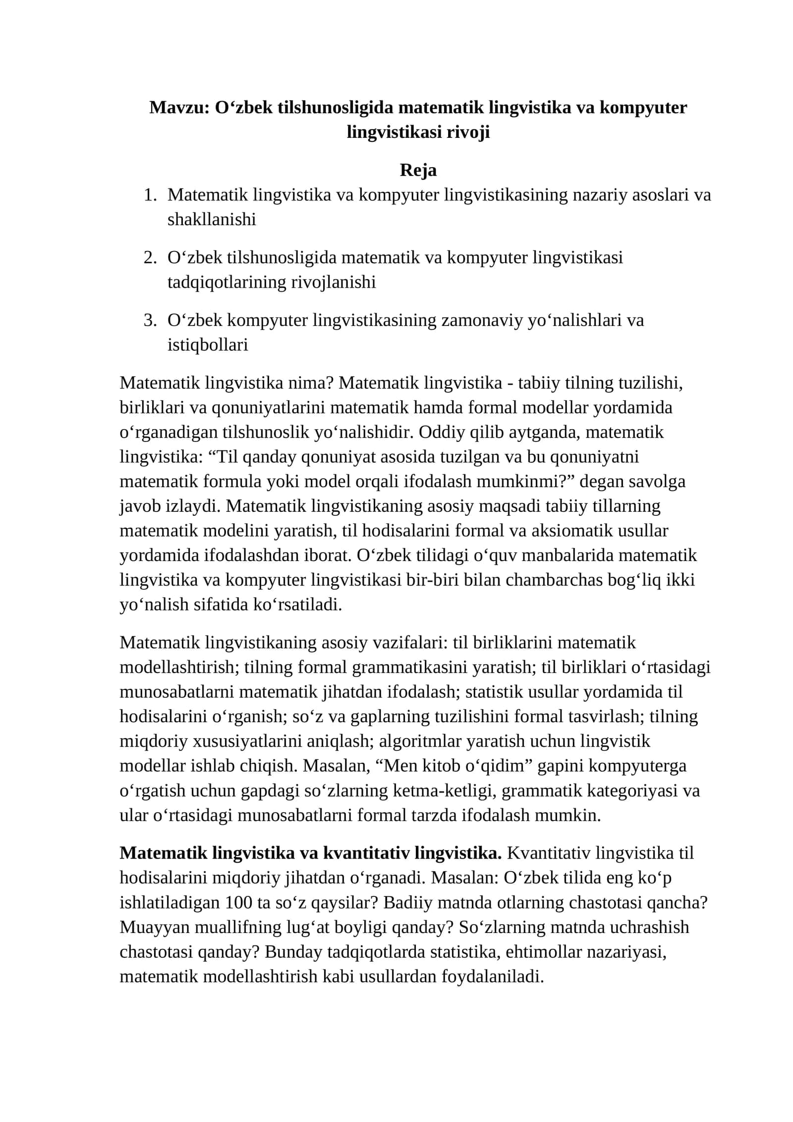 O‘zbek tilshunosligida matematik lingvistika va kompyuter lingvistikasi rivoji 1