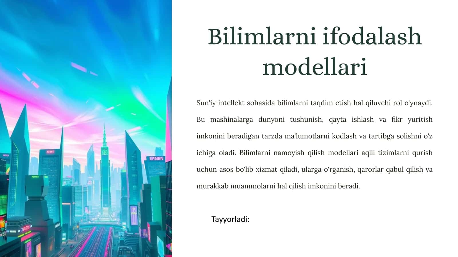Bilimlarni ifodalash modellari 1