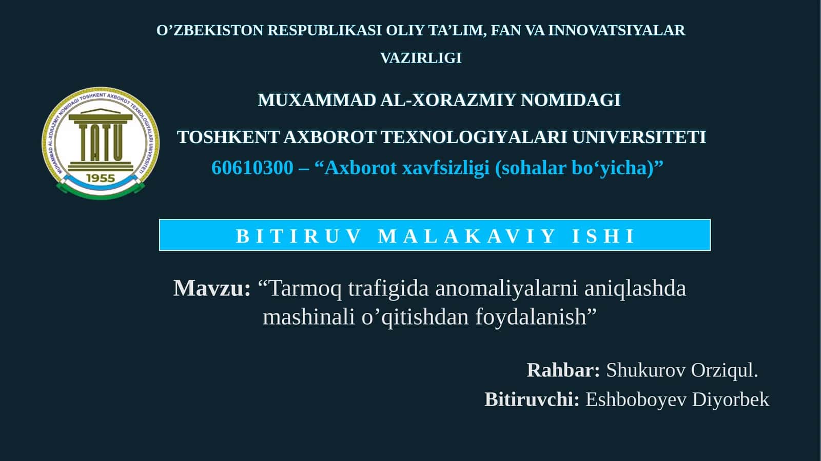 Tarmoq trafigida anomaliyalarni aniqlashda mashinali o’qitishdan foydalanish 1