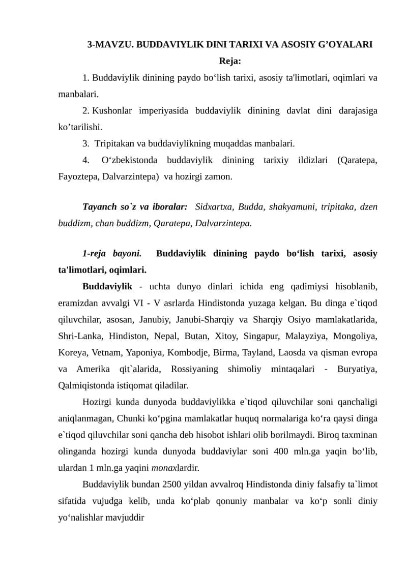 Buddaviylik dinining paydo bo‘lish tarixi va asosiy g’oyalari 1