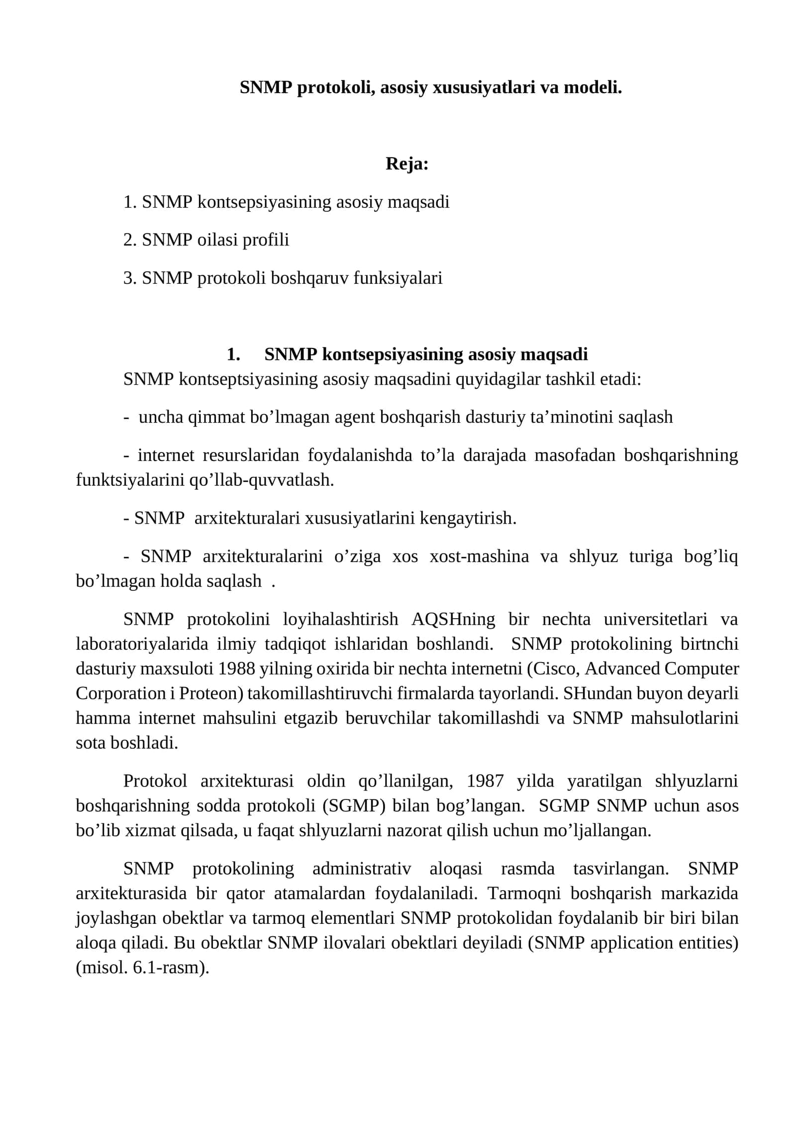 SNMP protokoli, asosiy xususiyatlari va modeli 1