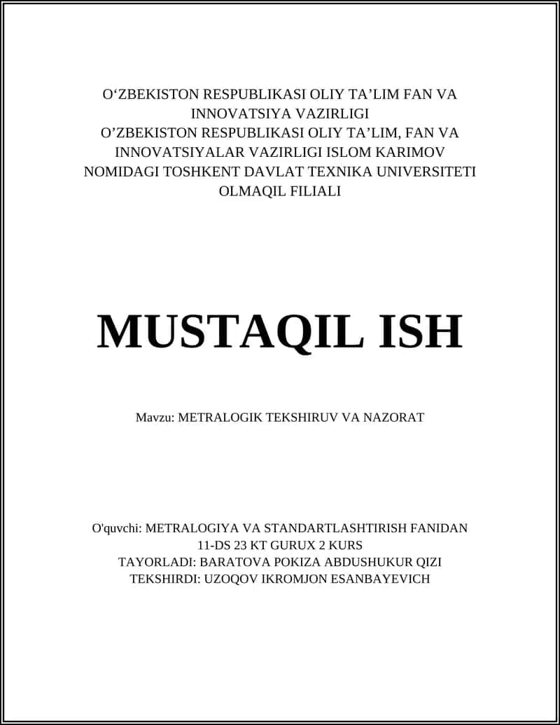METRALOGIK TEKSHIRUV VA NAZORAT 1