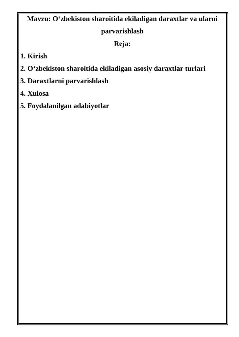 Oʻzbekiston sharoitida ekiladigan daraxtlar va ularni parvarishlash 1