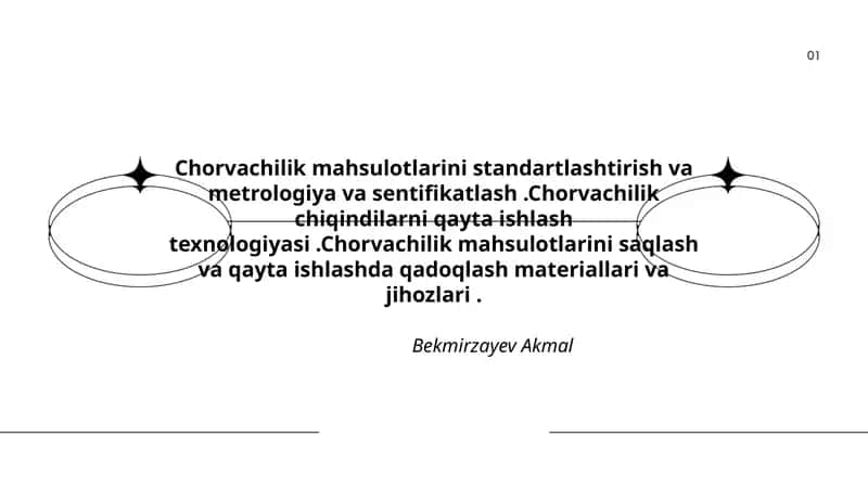 Chorvachilik mahsulotlarini standartlashtirish va metrologiya va sentifikatlash 1