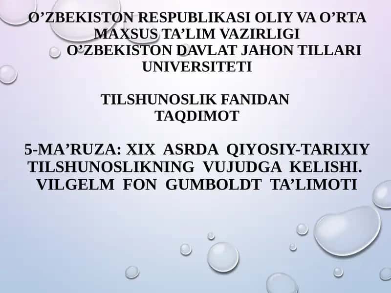 XIX asrda Qiyosiy-tarixiy tilshunoslikning vujudga kelishi 1