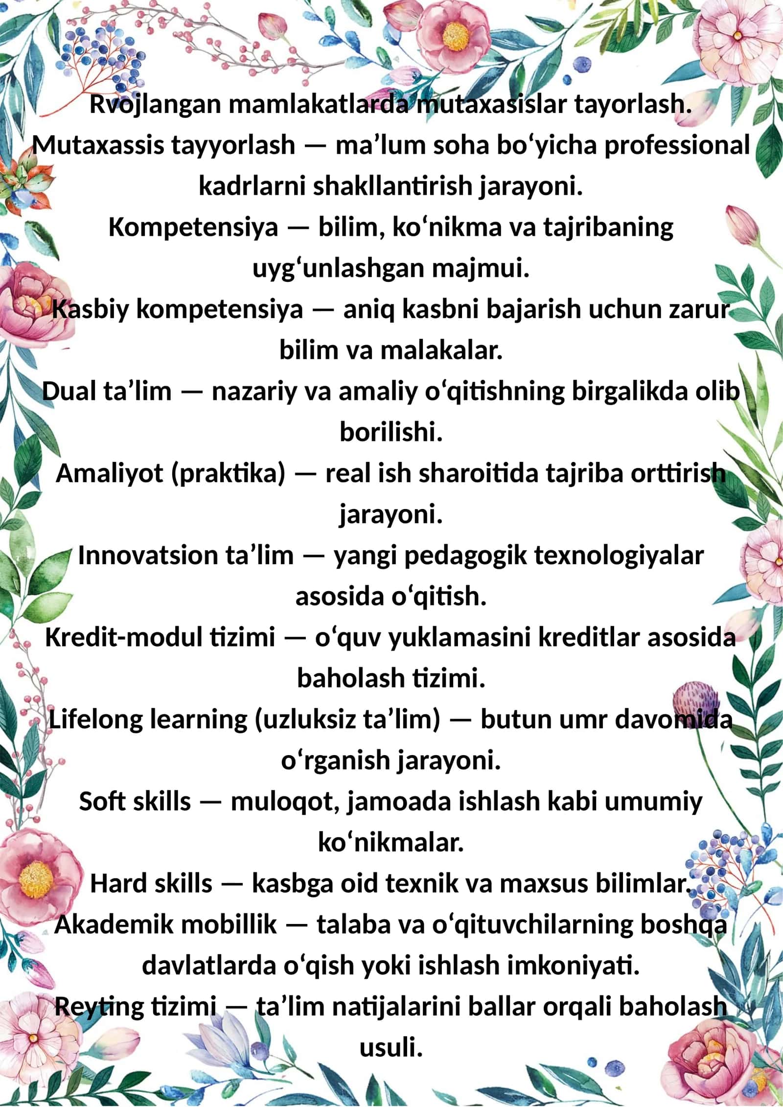 Rvojlangan mamlakatlarda mutaxasislar tayorlash 1